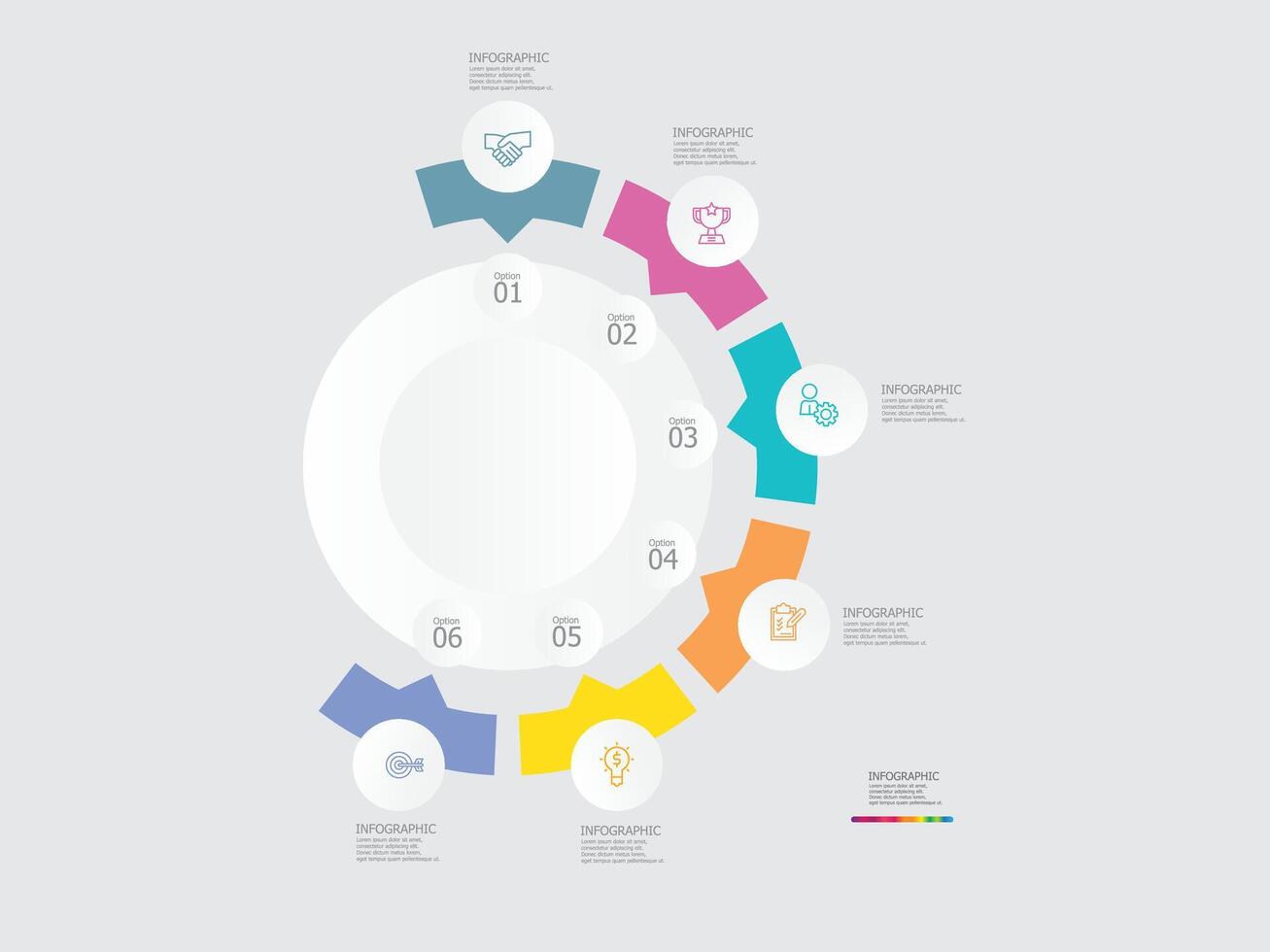 round circle timeline infographic element report background with business line icon 6 steps vector