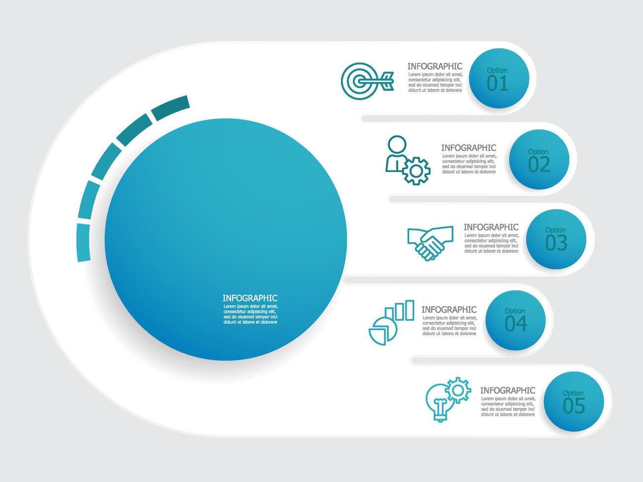 circulo pasos cronograma infografía elemento reporte antecedentes con negocio línea icono 5 5 pasos para ninguna relacionado al negocio presentación vector