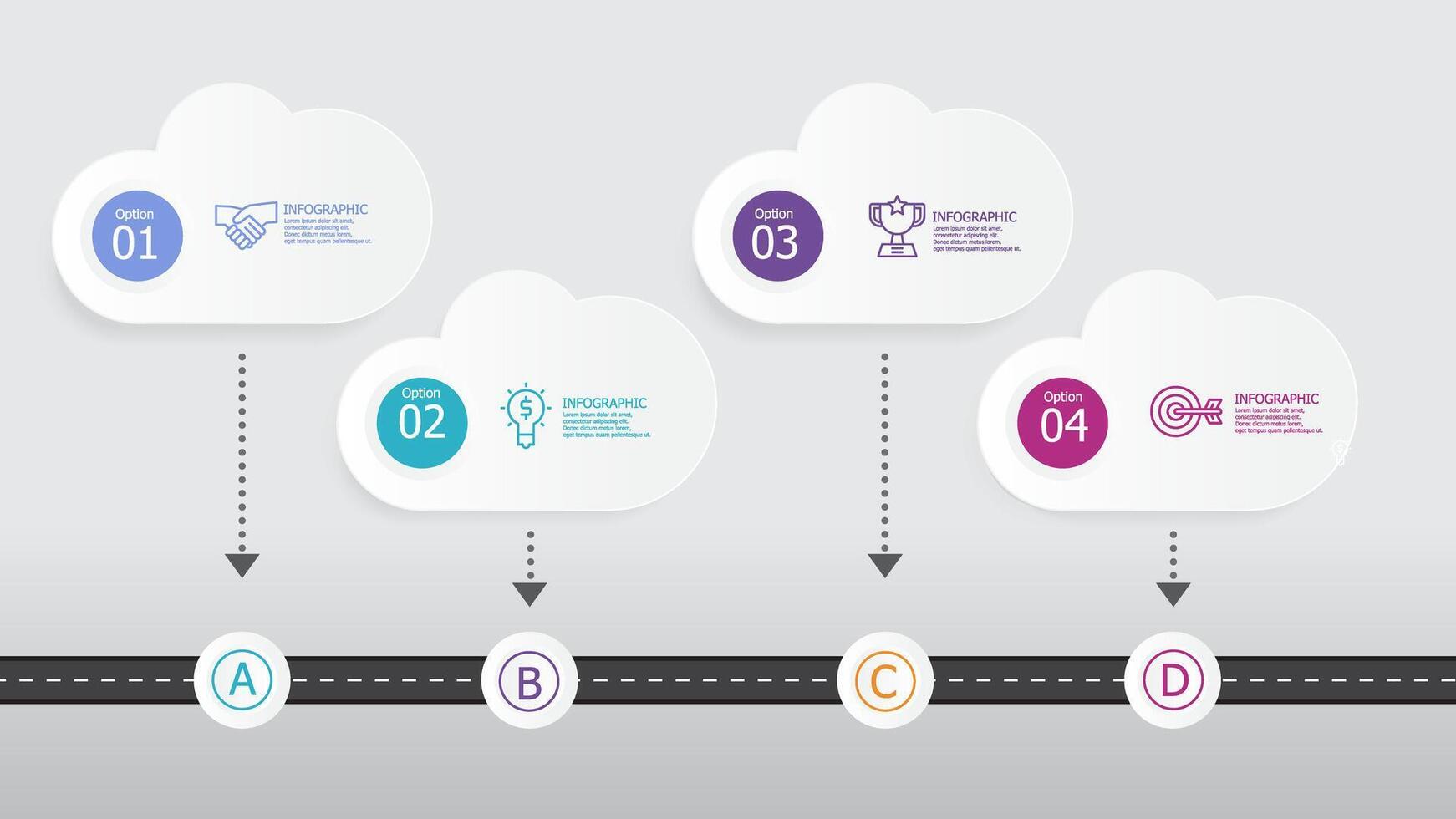 nube horizontal pasos cronograma infografía elemento reporte antecedentes con negocio línea icono 4 4 pasos vector