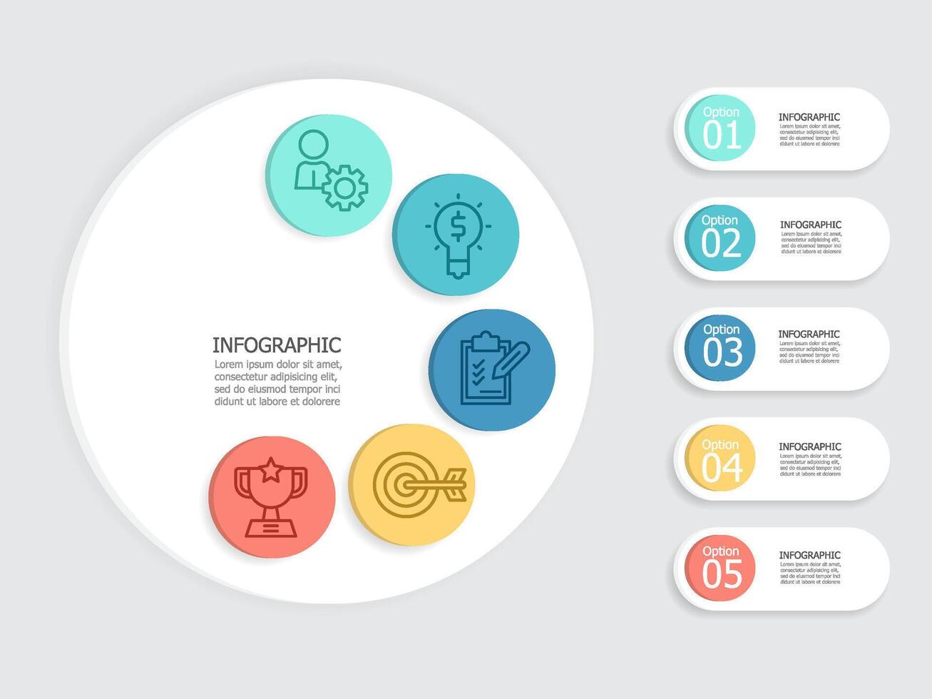 abstract circle steps timeline infographic element report background with business line icon 5 steps vector