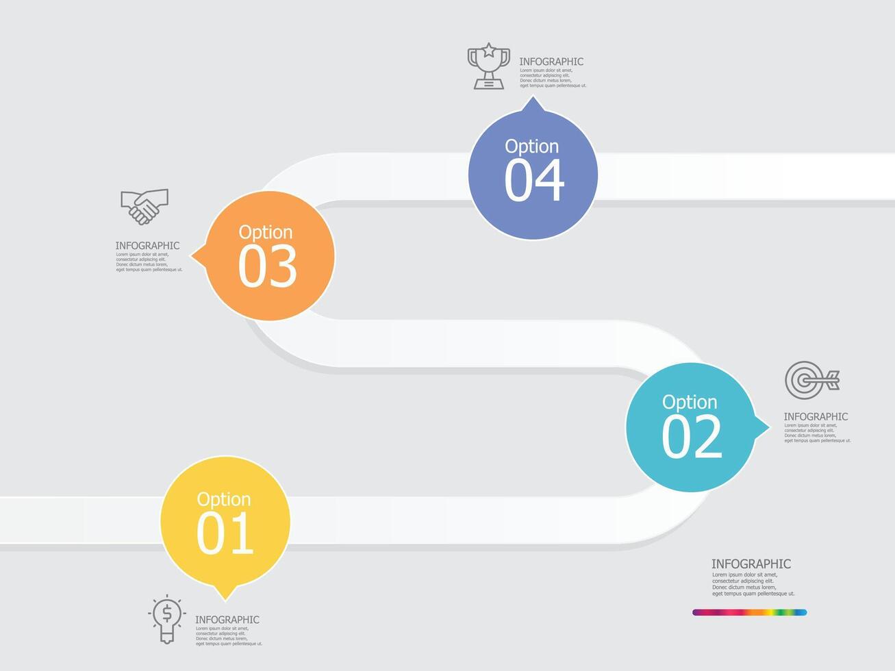 horozontal timeline infographic element report background with business line icon 4 steps vector