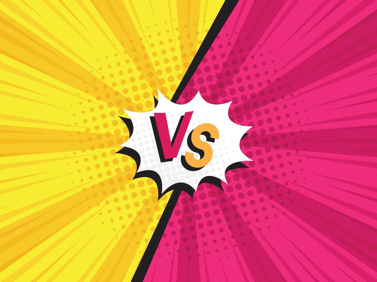 abstract comic book, pop art vs, versus, duel fight cartoon  with speech bubble halftone dotted vector