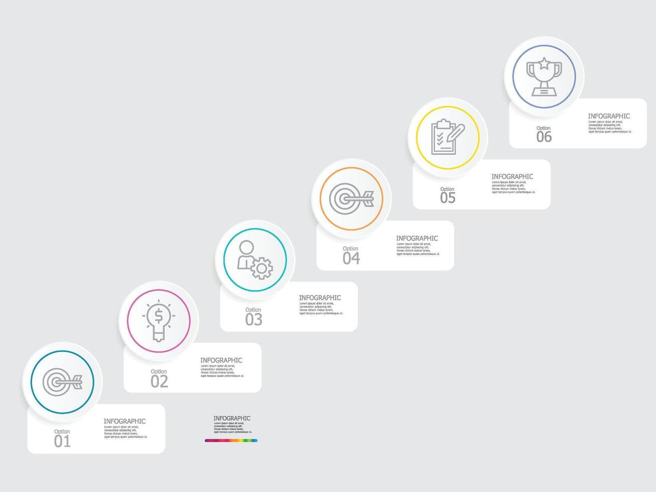 horozontal timeline infographic element report background with business line icon 6 steps vector