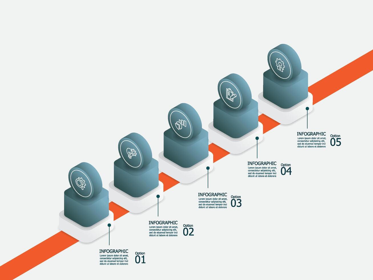 abstract isometric steps timeline infographic element report background with business line icon 5 steps for any business-related presentation or publication vector