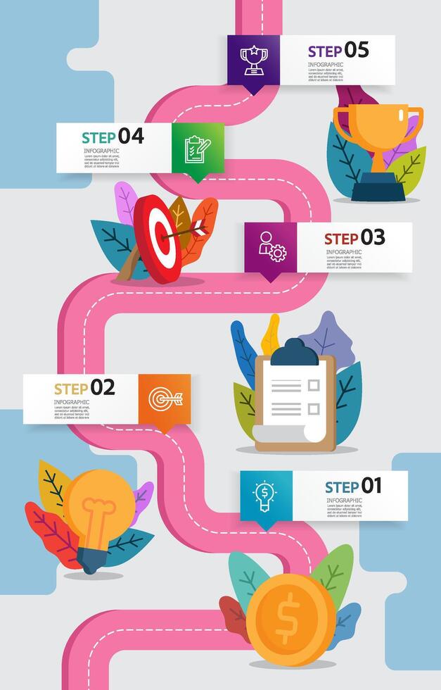 negocio datos visualización horizonta pasos cronograma infografía elemento reporte diseño modelo antecedentes con negocio línea icono 5 5 pasos vector