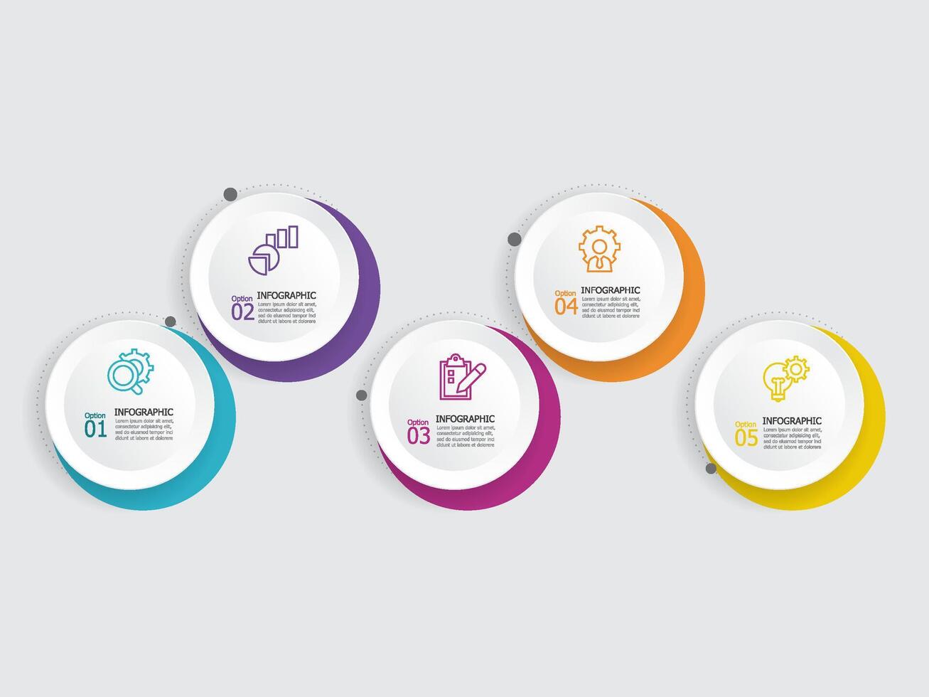 horizontal redondo circulo pasos cronograma infografía elemento reporte antecedentes con negocio línea icono 5 5 pasos vector