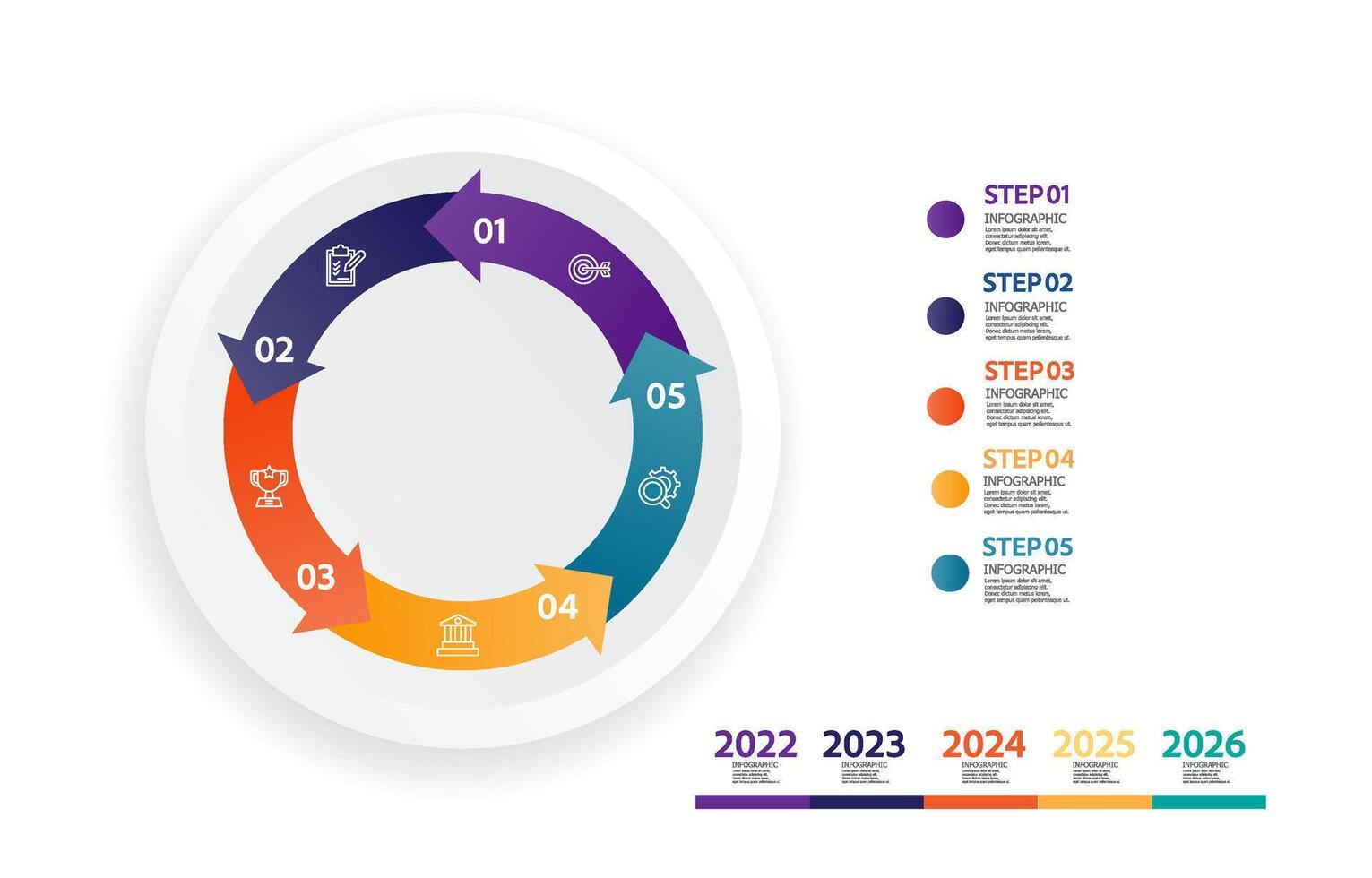 abstract circle timeline infographic element business data visualization steps report layout template background with business line icon 5 steps vector