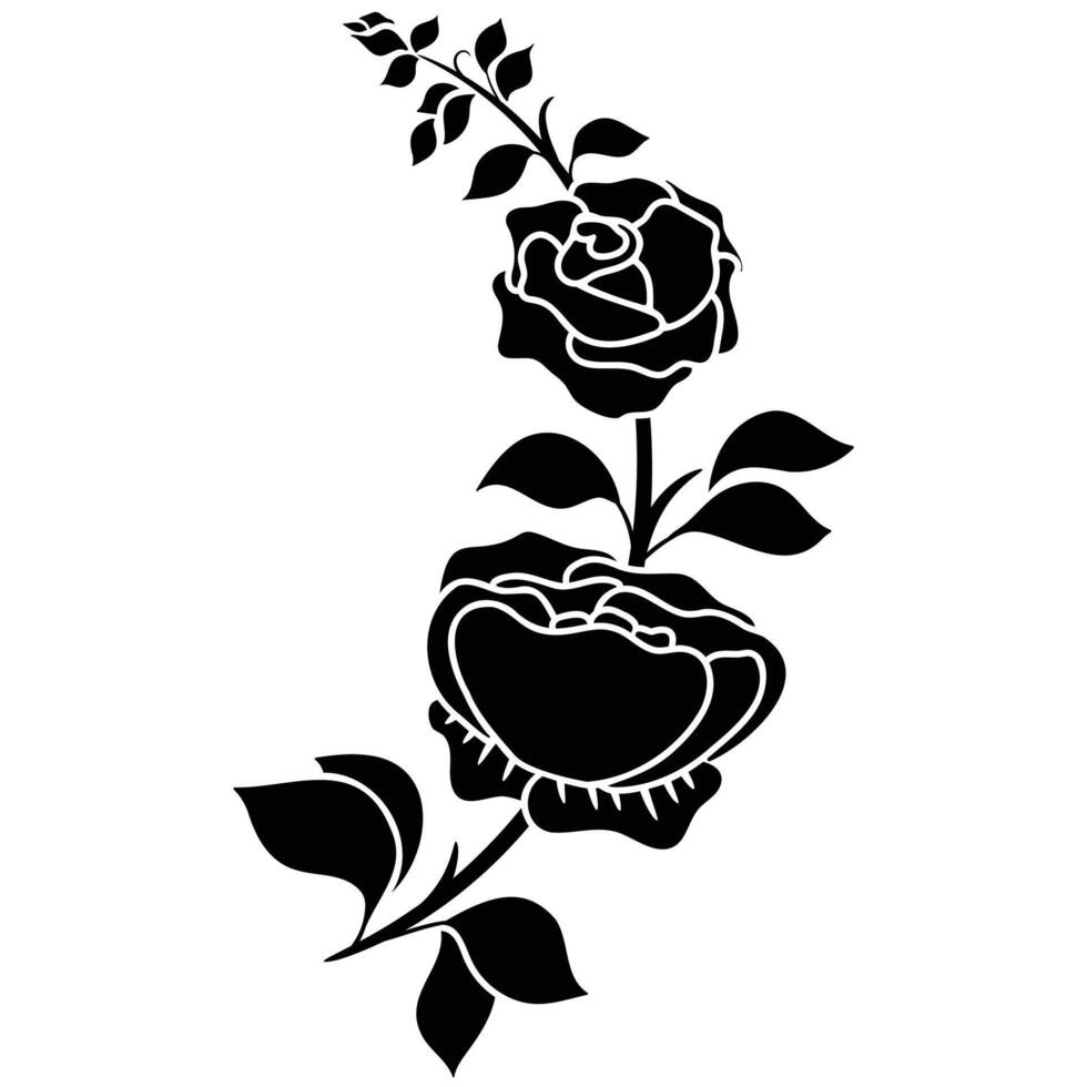 silhouette black motif rose flower blooming decoration background vector