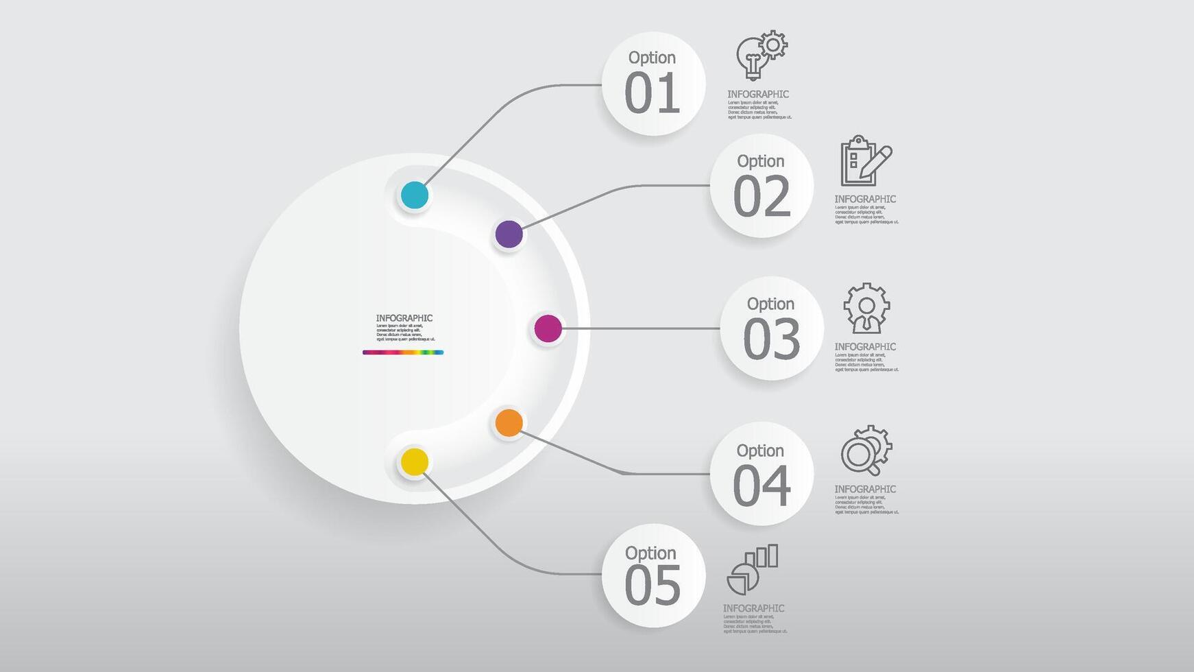 round circle steps timeline infographic element report background with business line icon 5 steps vector