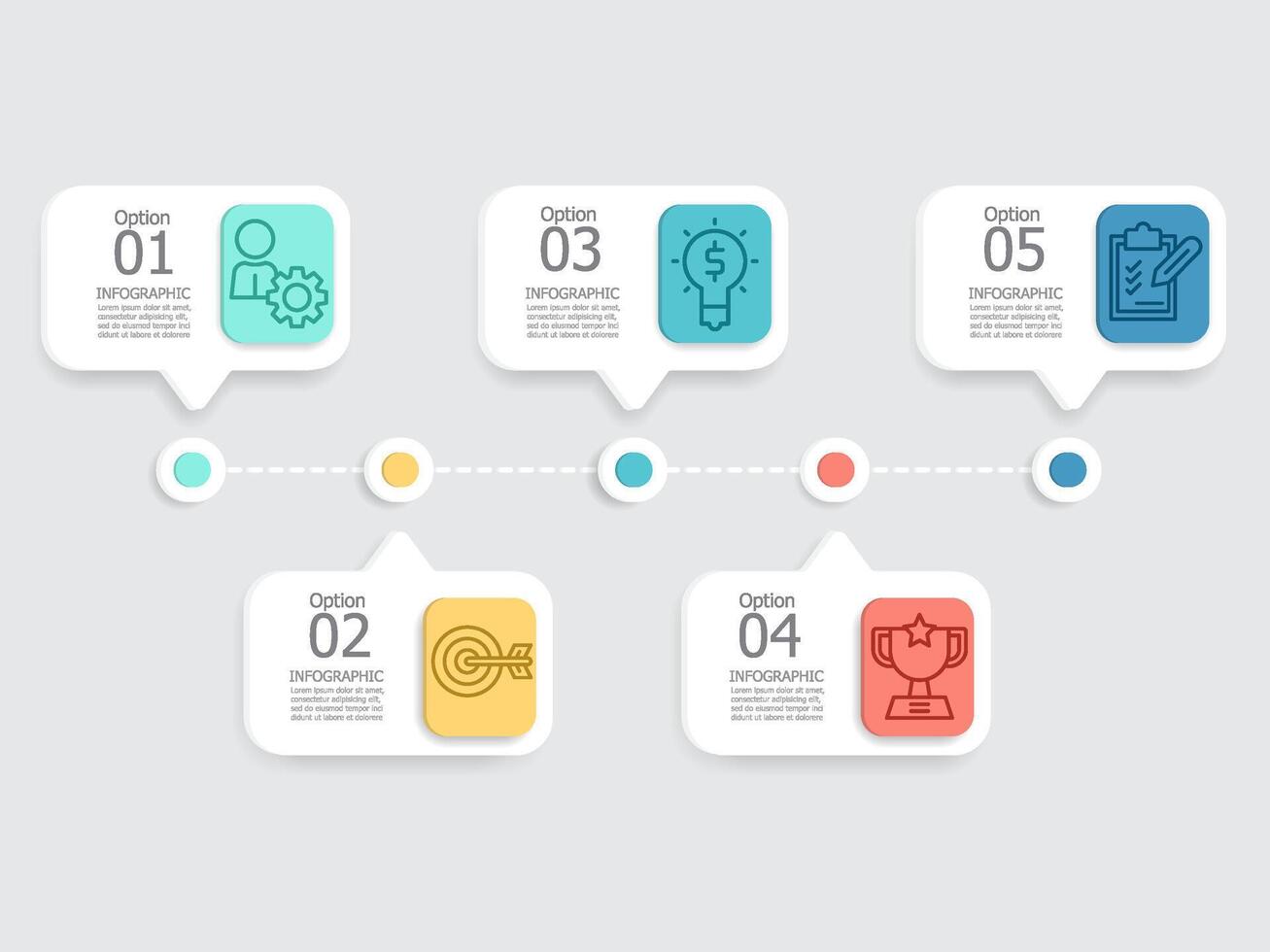 horizontal steps timeline infographic element report background with business line icon 5 steps vector