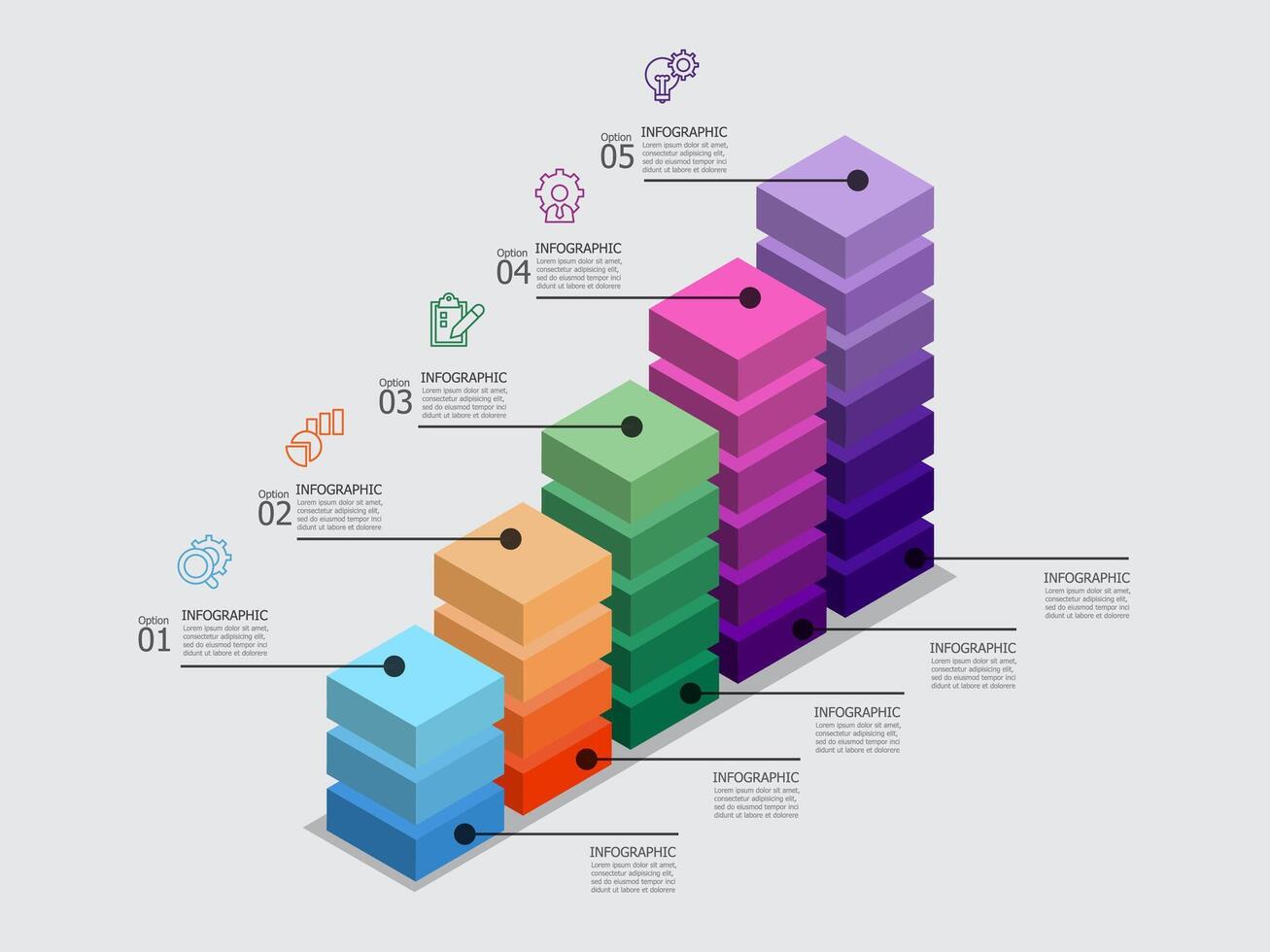 abstract isometric steps timeline infographic element report background with business line icon 5 steps for any business-related presentation vector