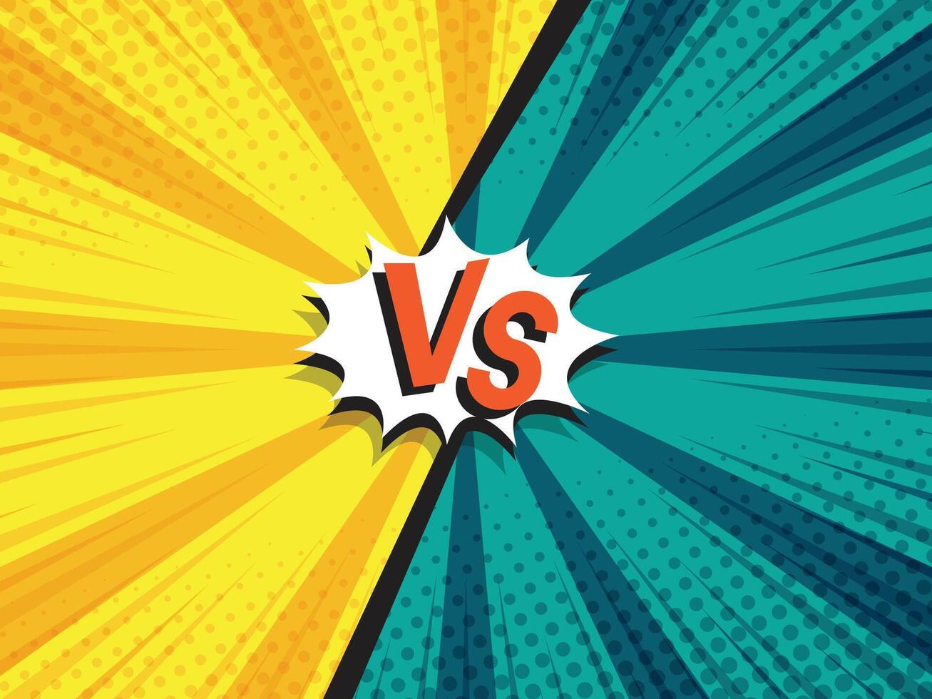 abstract comic book, pop art vs, versus, duel fight cartoon  with speech bubble halftone dotted vector