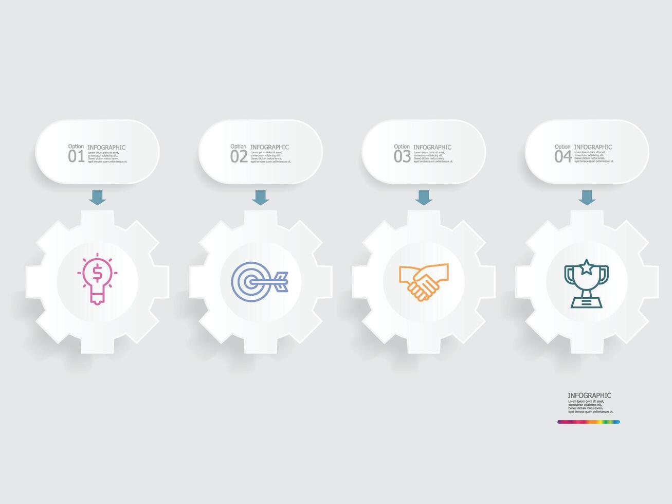 horizontal diente engranaje rueda pasos cronograma infografía elemento reporte antecedentes con negocio línea icono 4 4 pasos vector