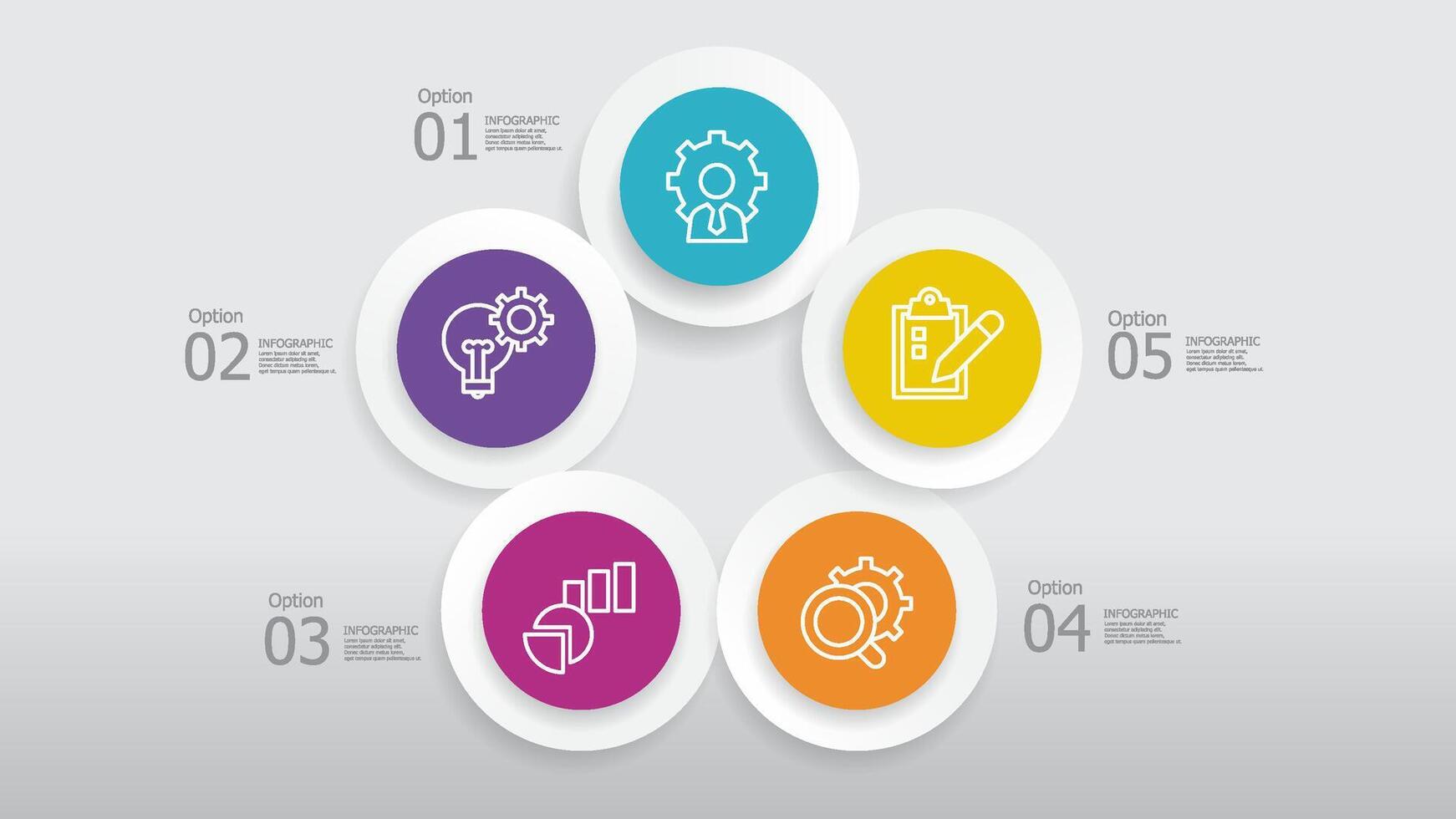 round circle steps timeline infographic element report background with business line icon 5 steps vector