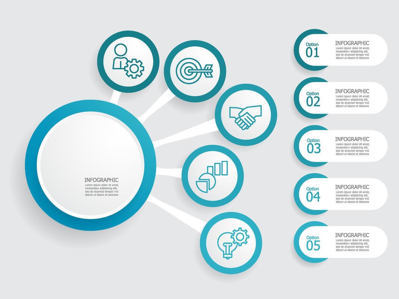 circle steps timeline infographic element report background with business line icon 5 steps for any business-related presentation vector