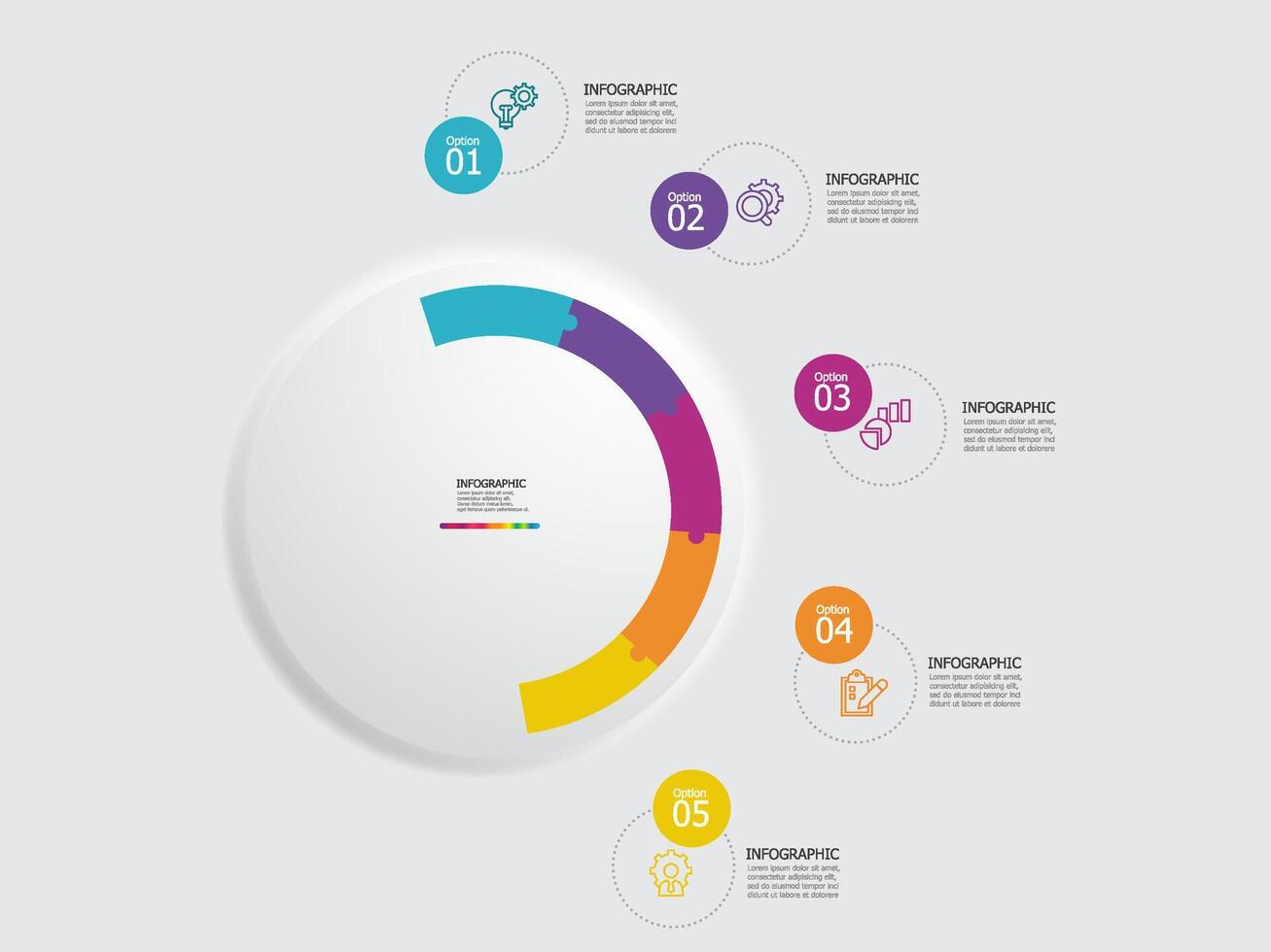 resumen redondo circulo pasos cronograma infografía elemento reporte antecedentes con negocio línea icono 5 5 pasos vector