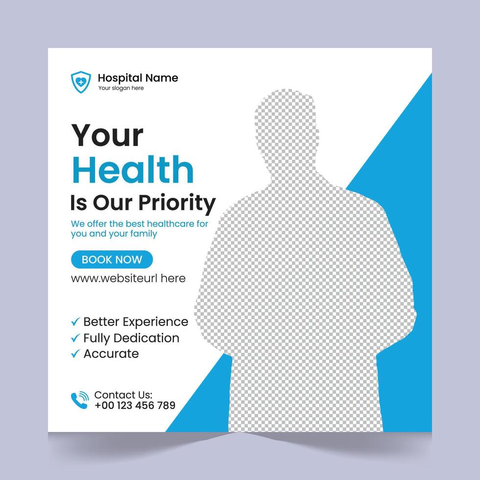 Medical healthcare social media post template design, medical social media post design template, promotional medical square web banner for hospital, medical post design template for clinic vector