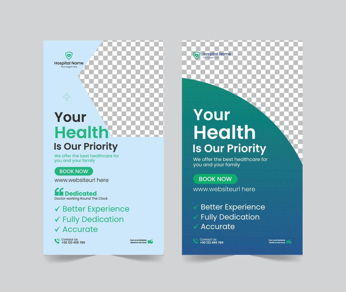 Medical healthcare social media stories post template design, medical social media stories template, promotional medical story web banner for hospital, medical stories post template for clinic vector