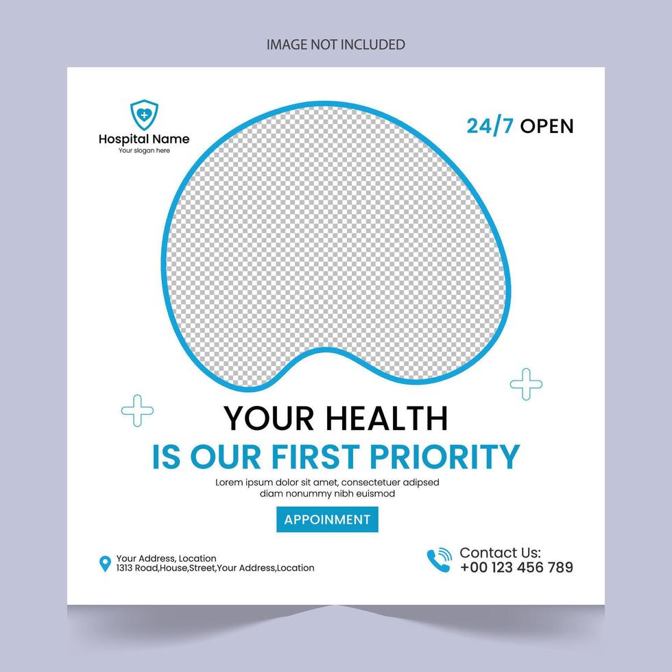 Medical healthcare social media post template design, medical social media post design template, promotional medical square web banner for hospital, medical post design template for clinic vector