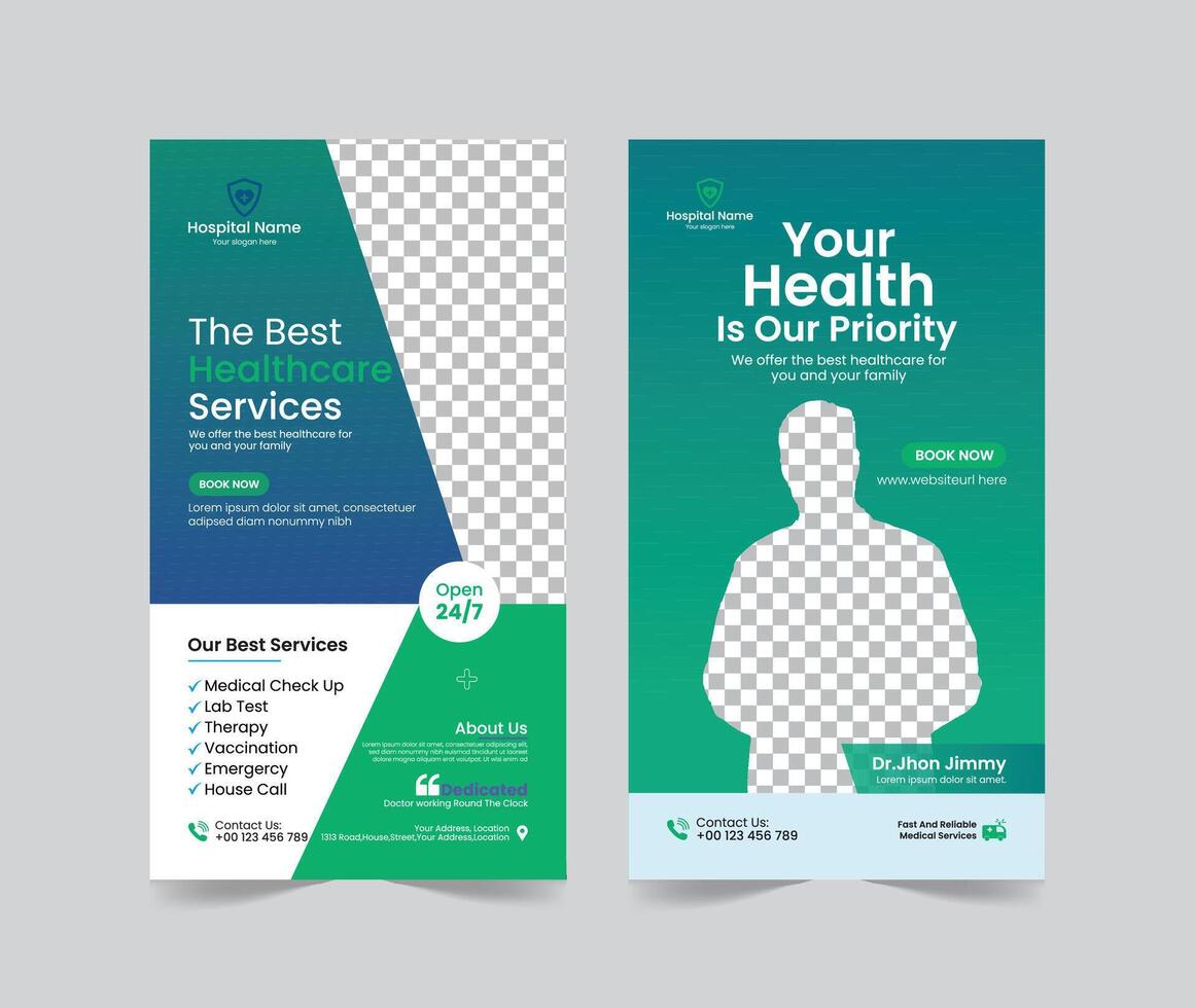 Medical healthcare social media stories post template design, medical social media stories template, promotional medical story web banner for hospital, medical stories post template for clinic vector