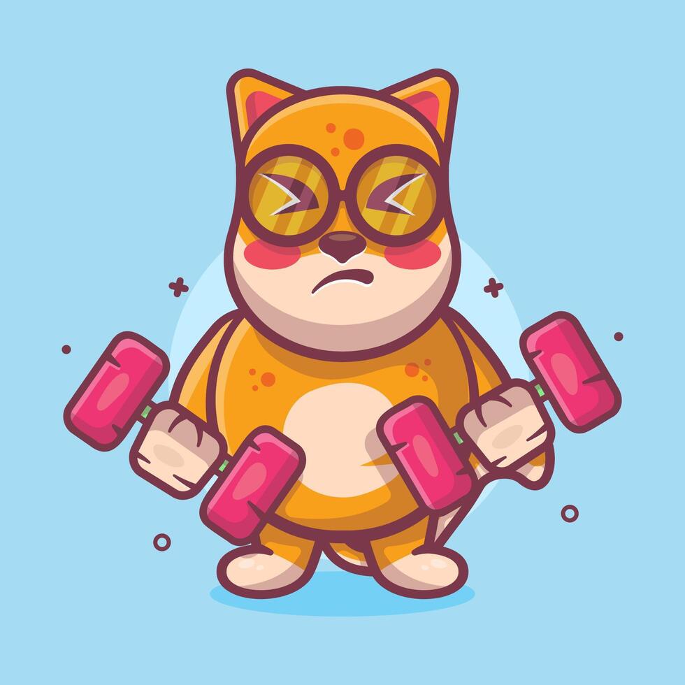 cute shiba inu dog animal character mascot doing bodybuilding using dumbbell isolated cartoon vector
