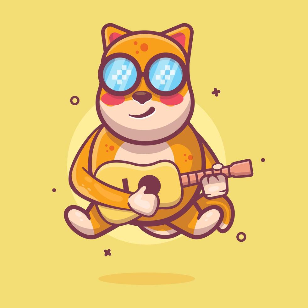 cool shiba inu dog animal character mascot playing guitar isolated cartoon vector