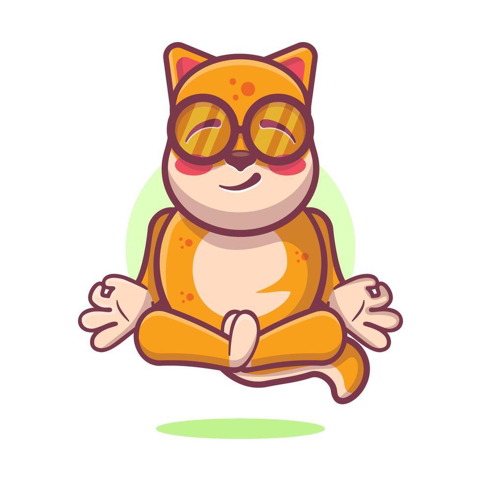 kawaii shiba inu perro animal personaje mascota con yoga meditación actitud aislado dibujos animados vector