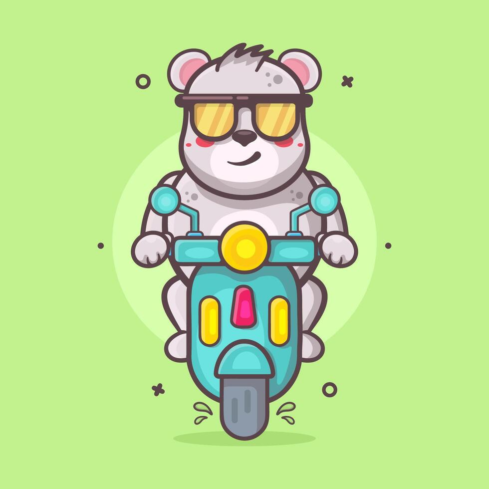 linda polar oso animal personaje mascota montando scooter motocicleta aislado dibujos animados en plano estilo diseño vector