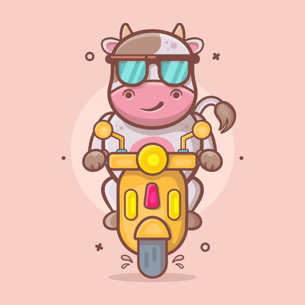 cool cow animal character mascot riding scooter motorcycle isolated cartoon in flat style design vector