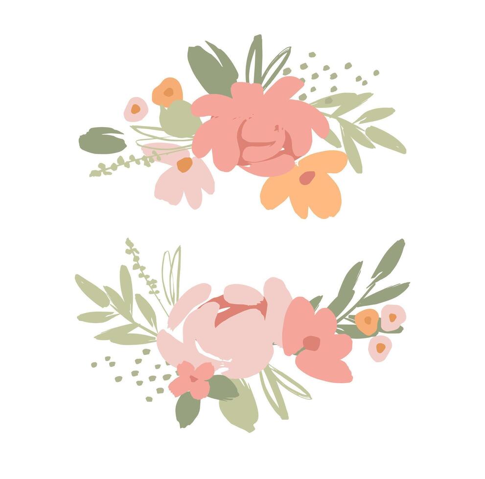 Vector isolated floral design with cute flowers. Template for card, poster, flyer, t-shirt, home decor and other use.