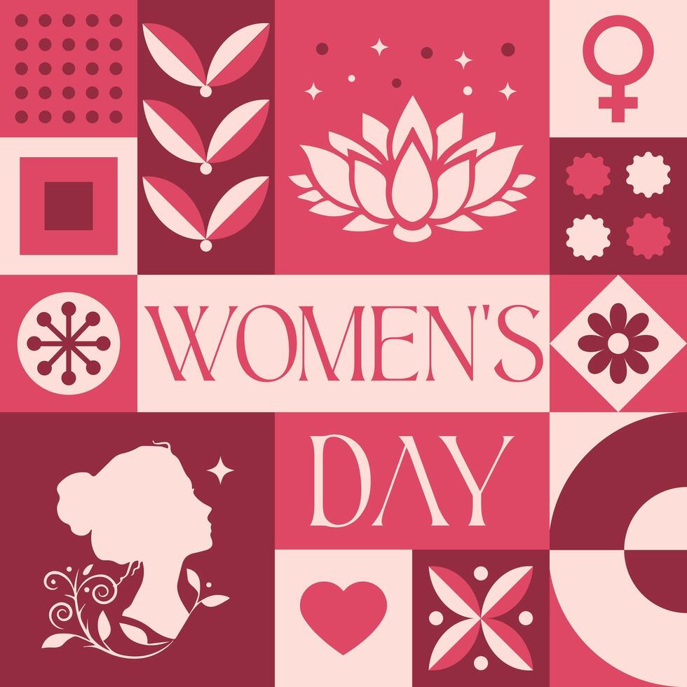 International Women's Day seamless pattern in scandinavian style postcard with Retro clean concept design vector