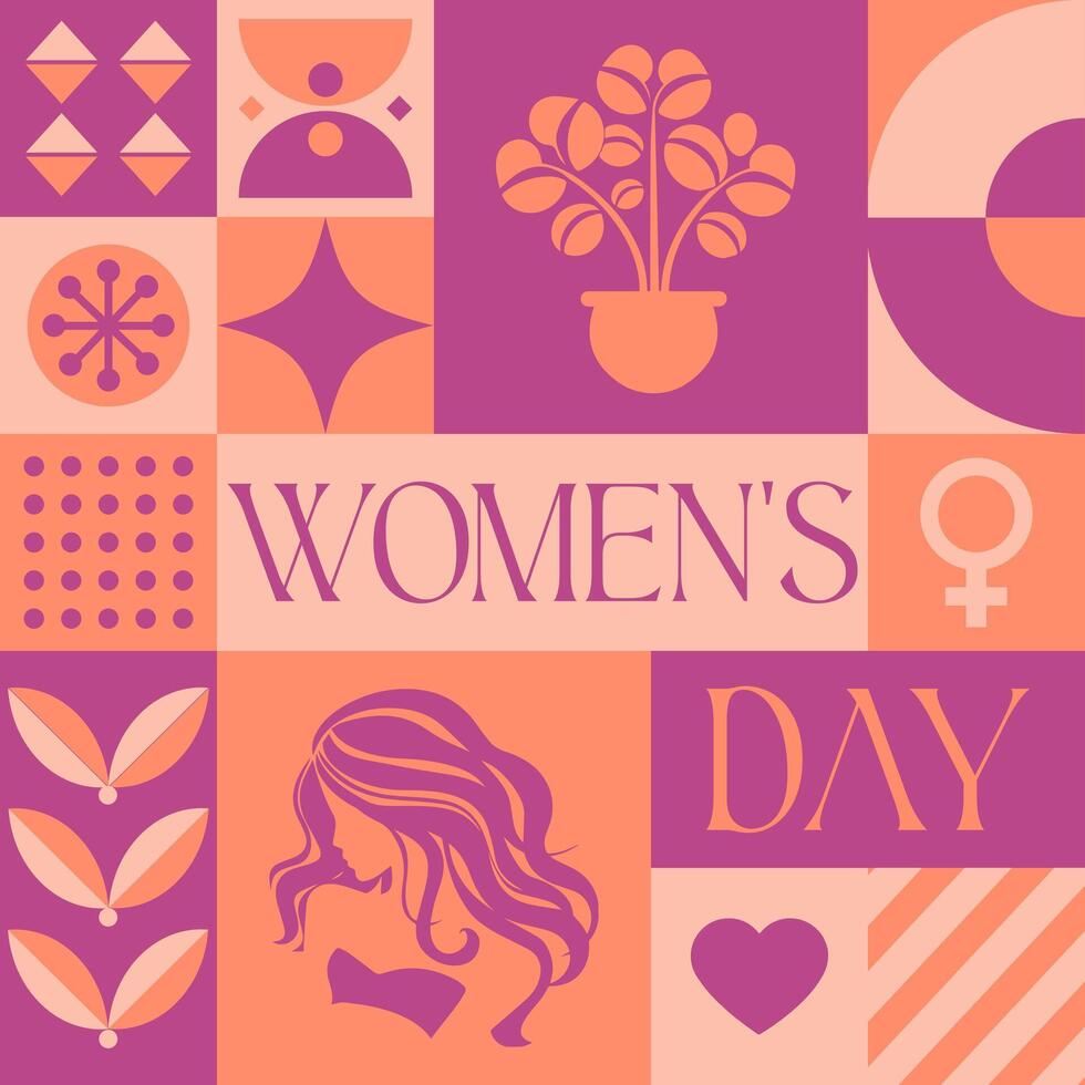 International Women's Day seamless pattern in scandinavian style postcard with Retro clean concept design vector
