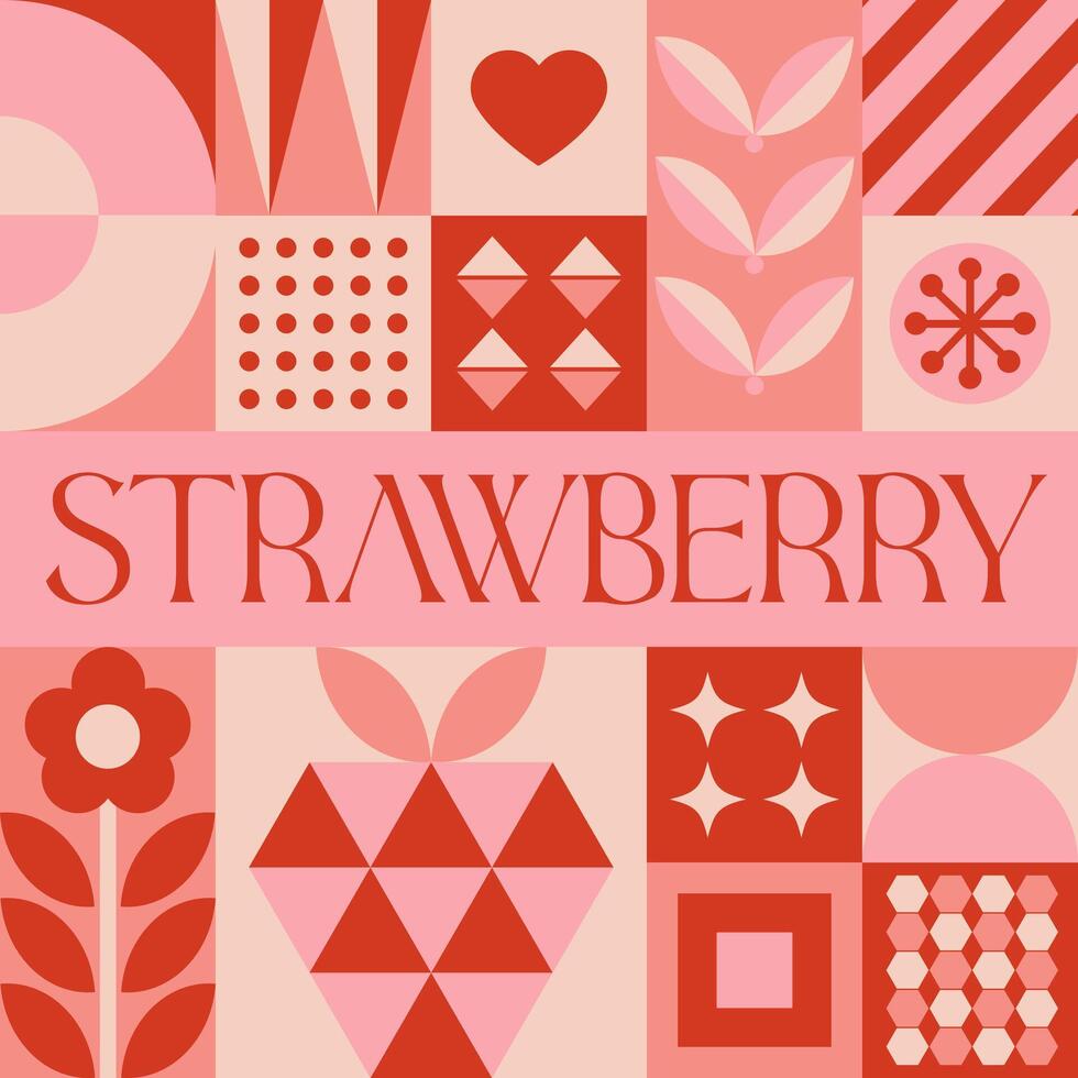 Strawberry Fruit seamless pattern in scandinavian style postcard with Retro clean concept design vector