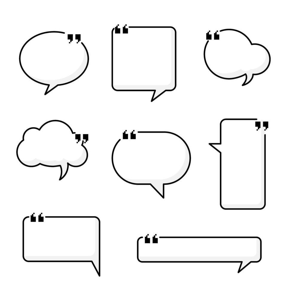 Black and white speech bubble balloon with quotation marks, icon sticker memo keyword planner text box banner, flat vector illustration design isolated