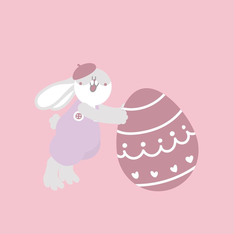 happy easter festival with animal pet bunny rabbit and egg, pastel color, flat vector illustration cartoon character