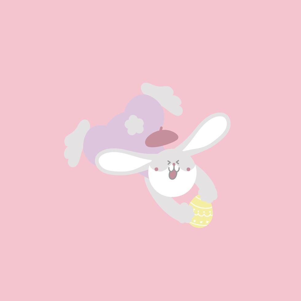 happy easter festival with animal pet bunny rabbit and egg, pastel color, flat vector illustration cartoon character