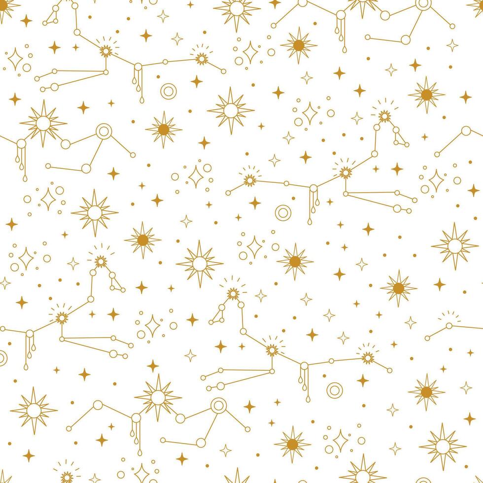 Golden star constellations seamless pattern vector