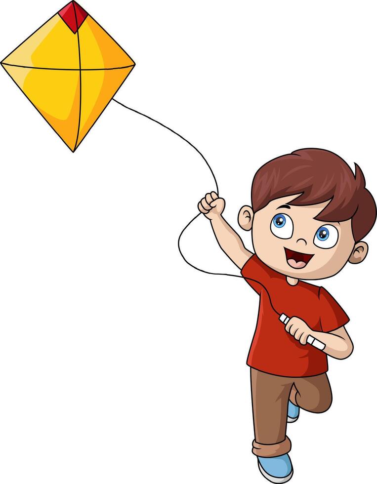 Cute little boy cartoon playing a kite vector