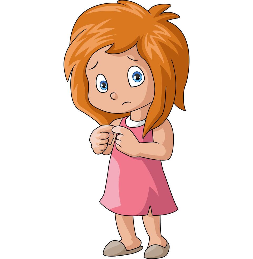 Cute sad little girl cartoon vector