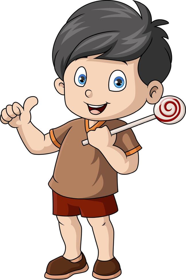 Cute little boy cartoon holding candy vector