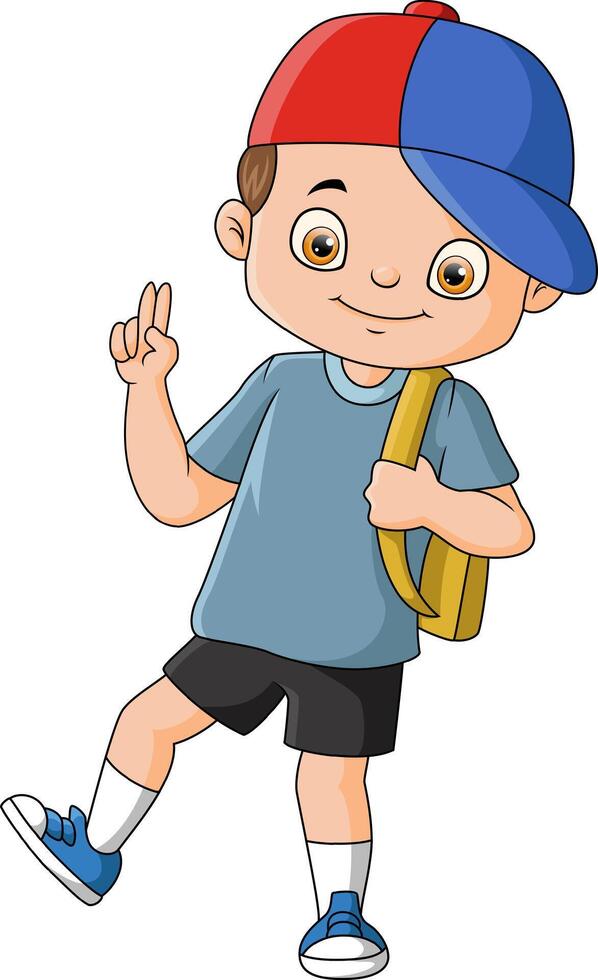 Cute little school boy cartoon vector