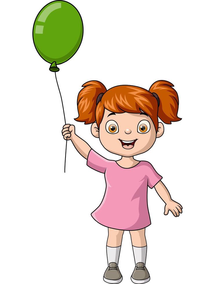 Cute little girl cartoon holding balloon vector