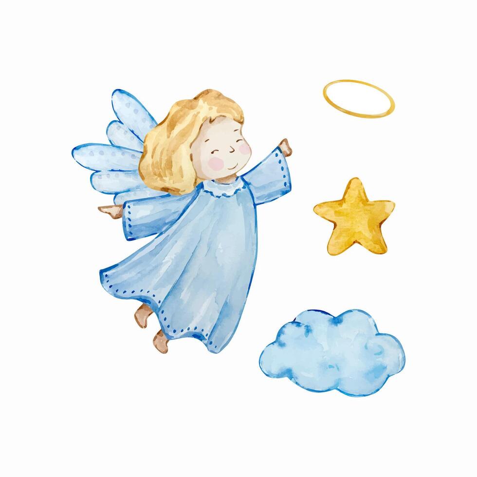 Watercolor baby girl angel, nursery vector