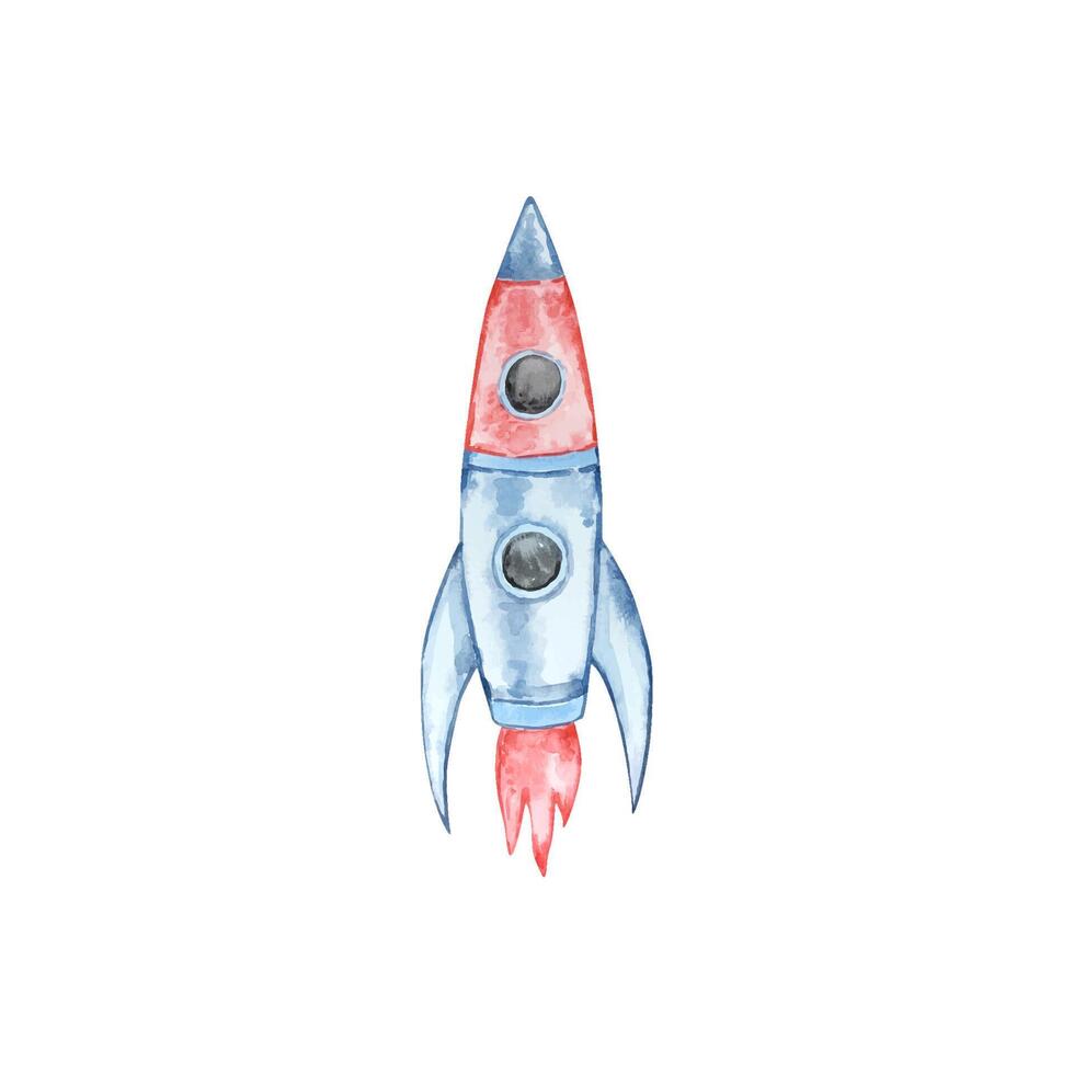 Watercolor rocket, spaceship, space illustration vector