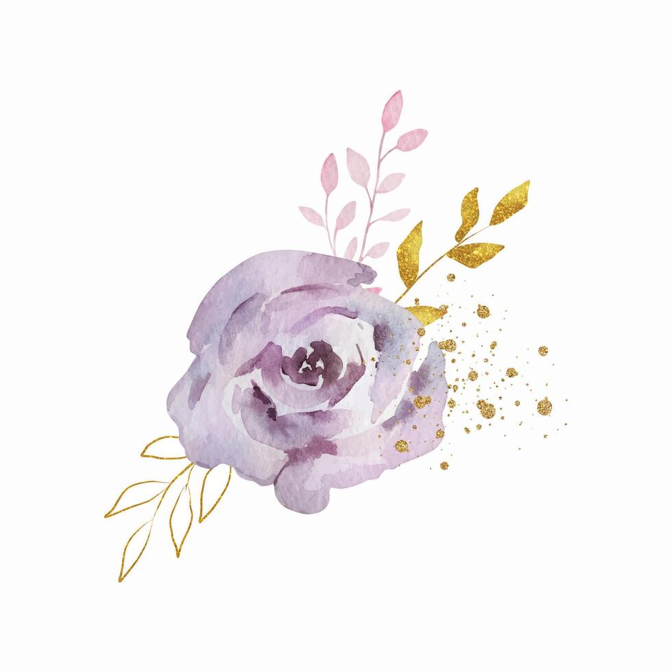 Flowers bouquet with watercolor roses, elegant floral vector