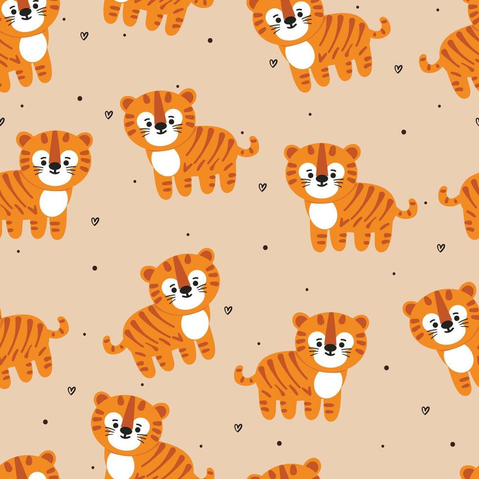 sin costura modelo dibujos animados tigres linda animal fondo de pantalla ilustración para regalo envolver papel vector