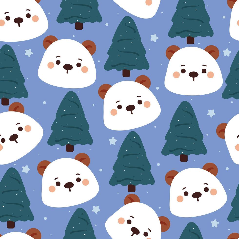 seamless pattern cartoon bear with tree. cute animal wallpaper illustration for gift wrap paper vector