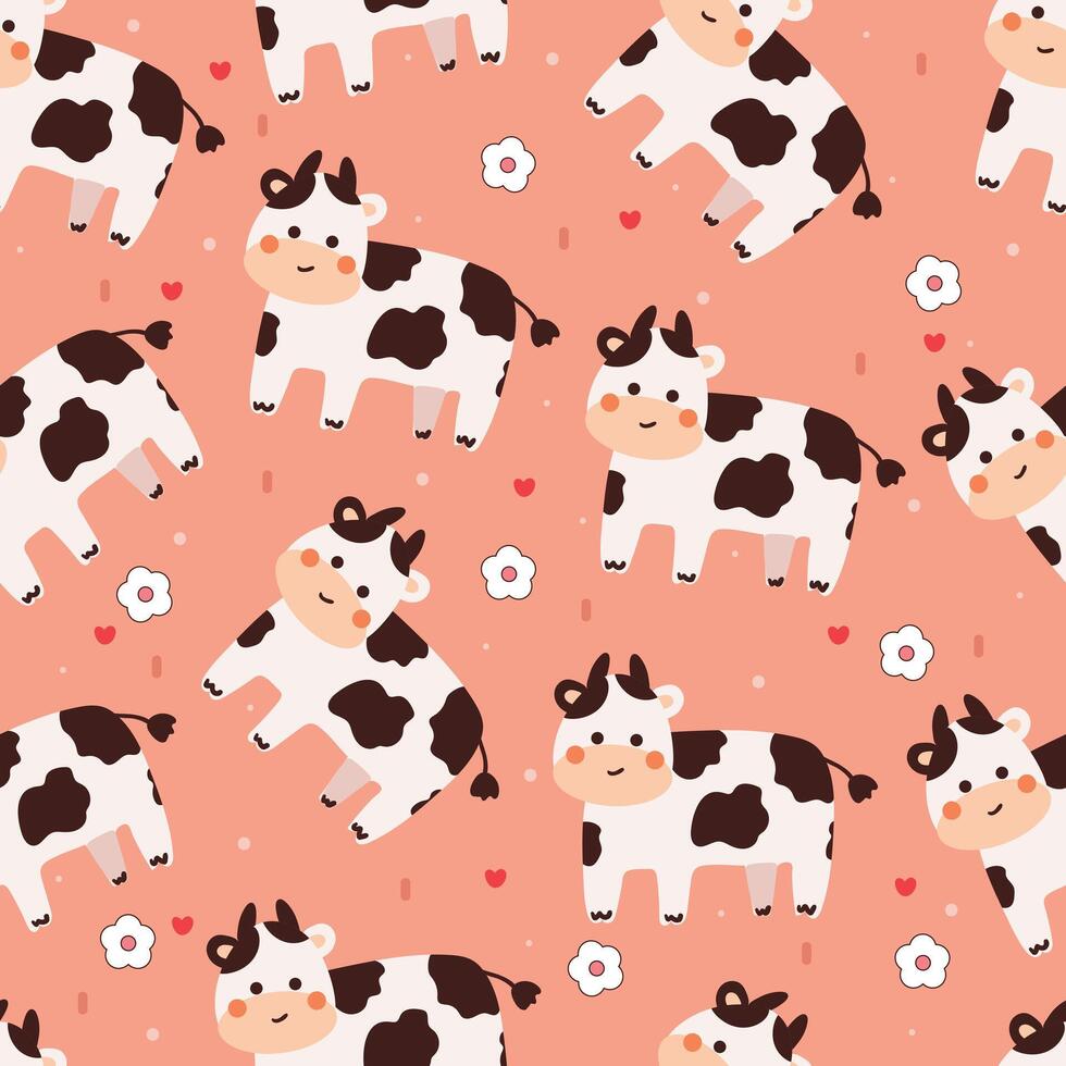 sin costura modelo dibujos animados vaca. linda animal fondo de pantalla ilustración para regalo envolver papel vector