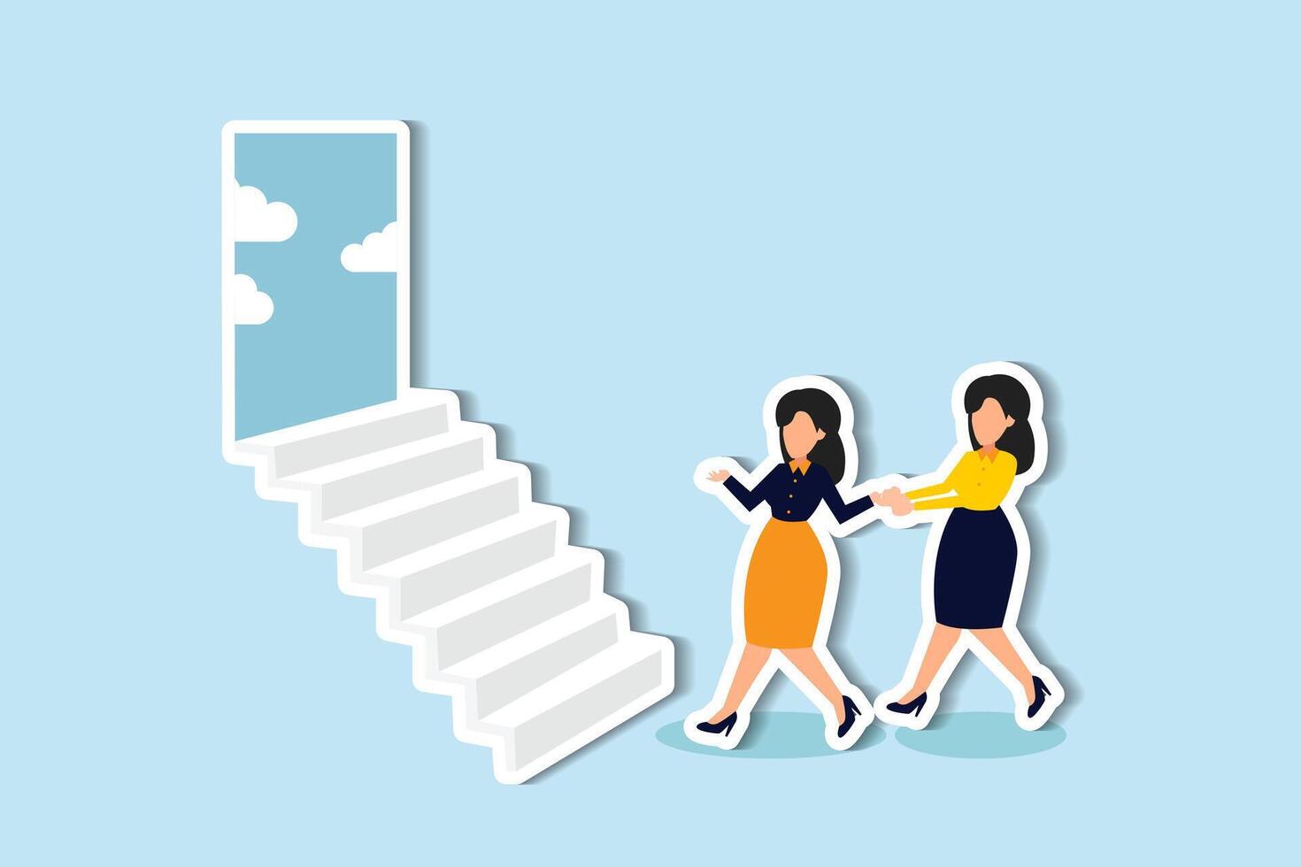 Boosting employees, guiding managers, paving paths to success or new chances, fostering career growth concept, supportive businesswoman manager encourage employee to step on stair to success. vector