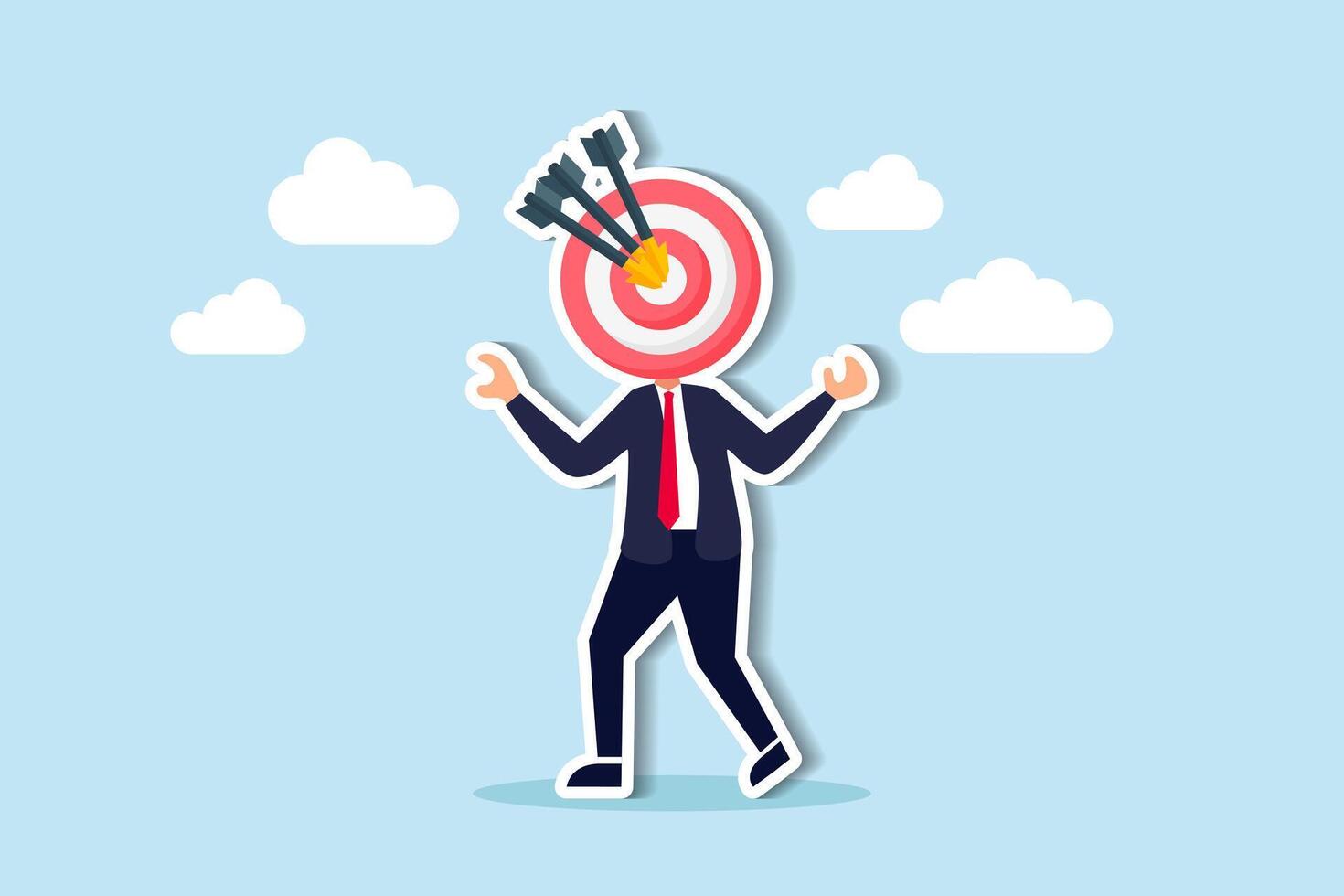 Identifying marketing audience, recruiting talents, and targeting customers or prospects concept, businessman archery target head and 3 arrows hit bullseye accurately. vector